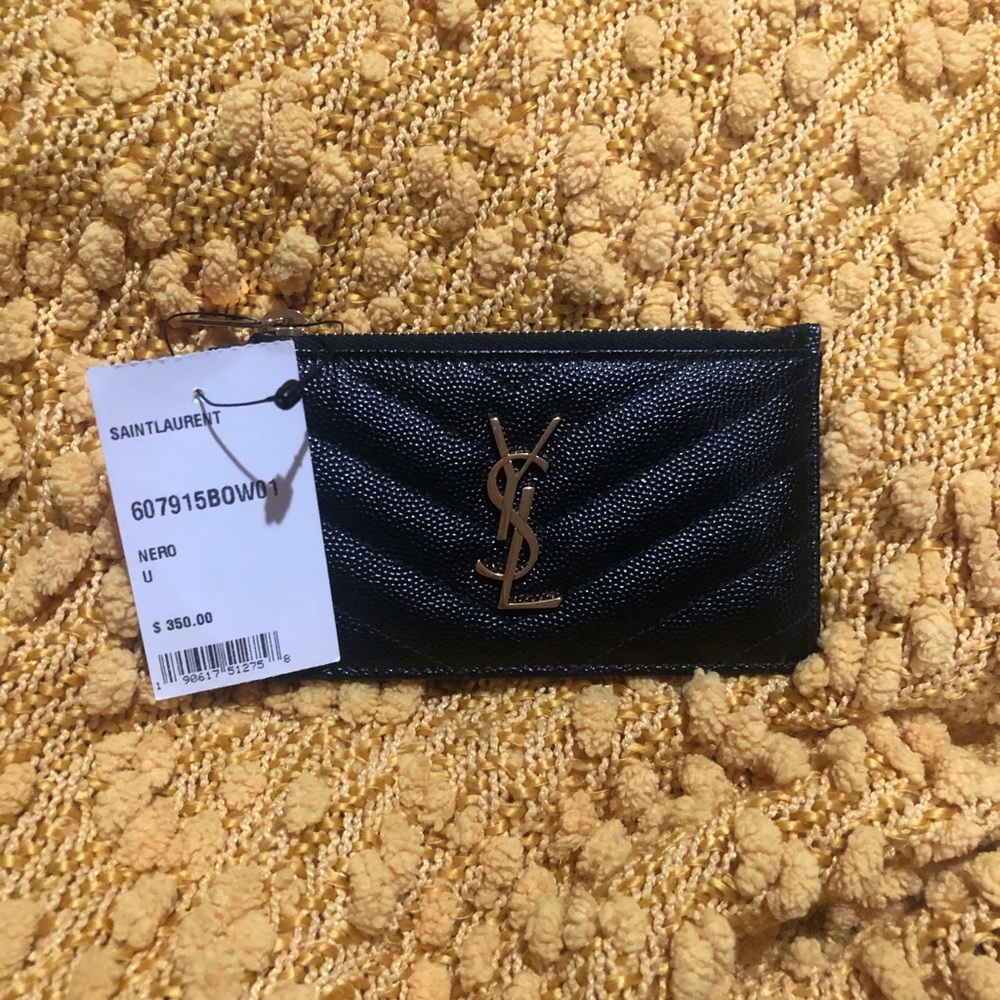 Ysl Pebbled Leather ZIP Card Case